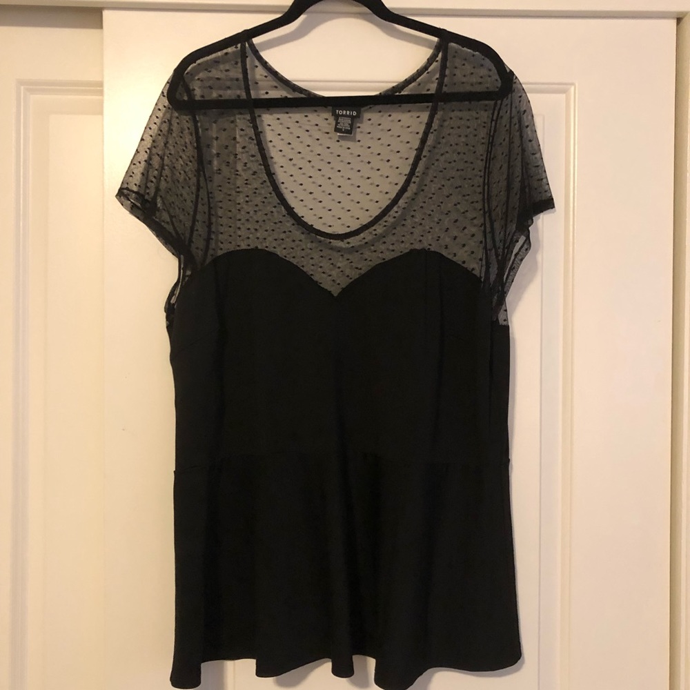 Torrid Black Peplum Top with Polka Dots